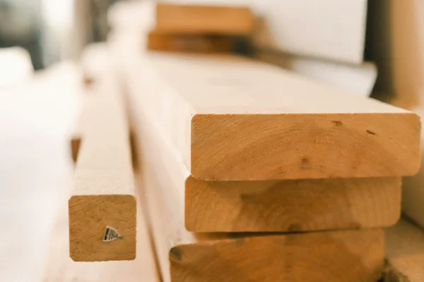 Bloques de madera clara de conífera
