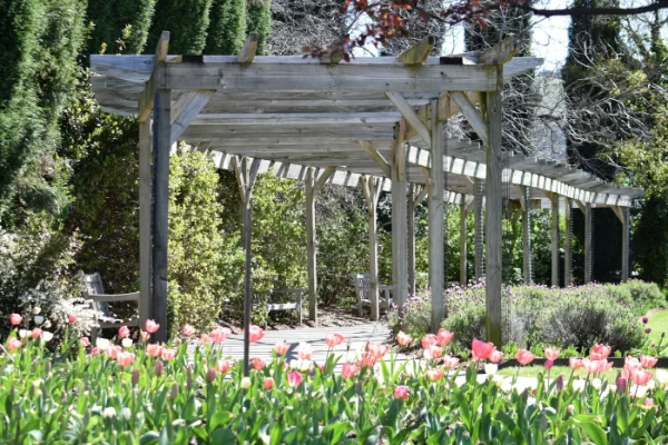 Mirador de madera en un jardín