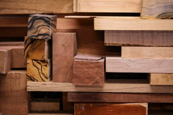 Madera dura y blanda en bloques apilados
